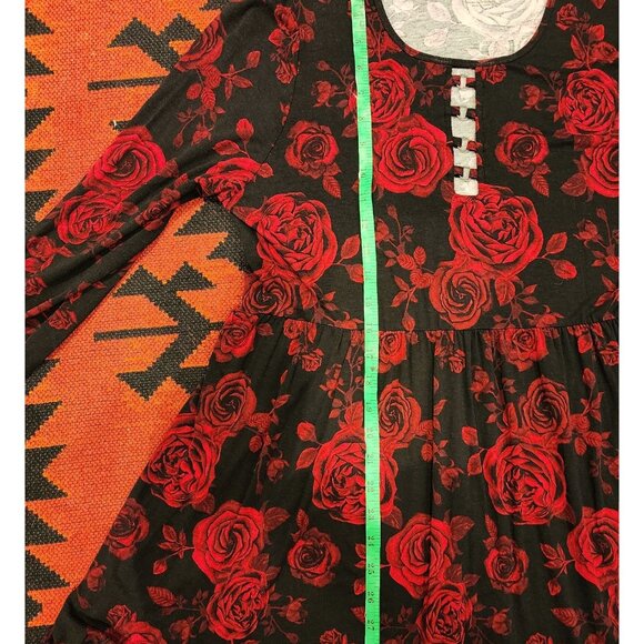 Torrid Super Soft Black & Red Rose Print Long Sleeve Tunic Top Size 1 - Picture 11 of 13